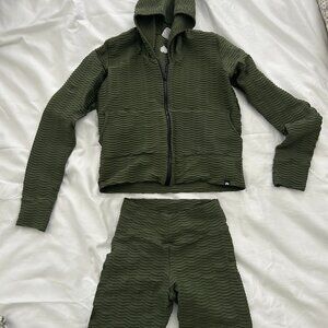 Booty by Brabants Olive Green Active Set Ribbed Leggings + Zip Jacket OS